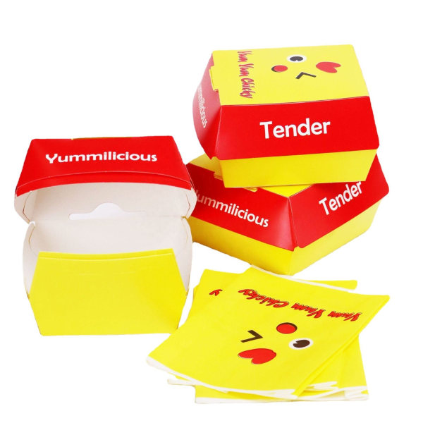 Custom Disposable Food Grade Cardboard Burger Takeaway Packaging Kraft Paper Clamshell Burger Box
