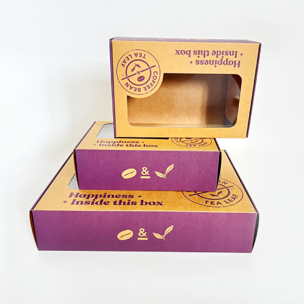 Custom Disposable Container Take Away Packing Boxes For Fast Food Bakery Boxes Brown Cake Boxes with Window