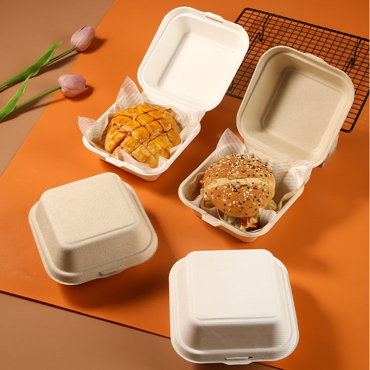 Bagasse Hamburger Box for Compostable Burger Takeaway Packaging