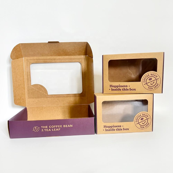 Custom Disposable Container Take Away Packing Boxes For Fast Food Bakery Boxes Brown Cake Boxes with Window