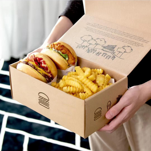 Custom French Fries Hamburger To Go Food Takeaway Fried Chicken Packaging Craft Paper Burger Box Boxes