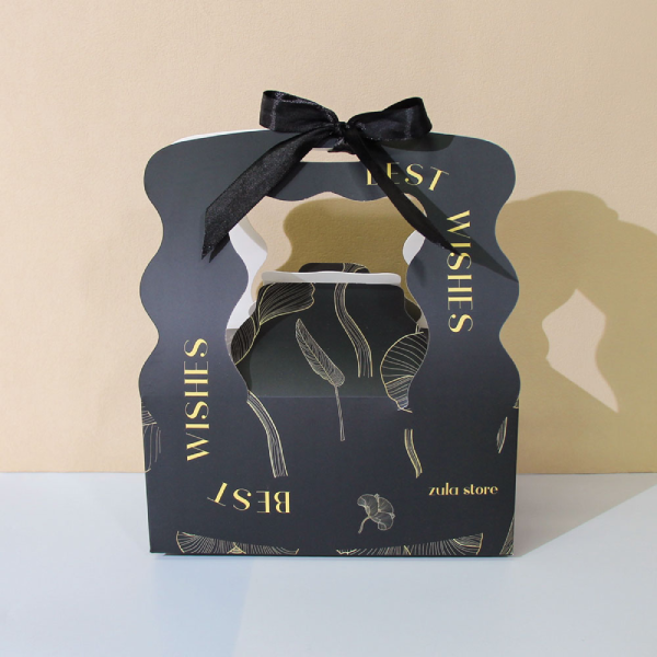 Customized Paper Cake Box with Handles Folding Cake Carrier Box Luxury Bakery boxes with Ribbon