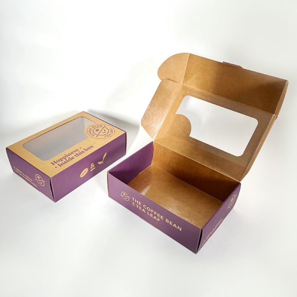 Custom Disposable Container Take Away Packing Boxes For Fast Food Bakery Boxes Brown Cake Boxes with Window