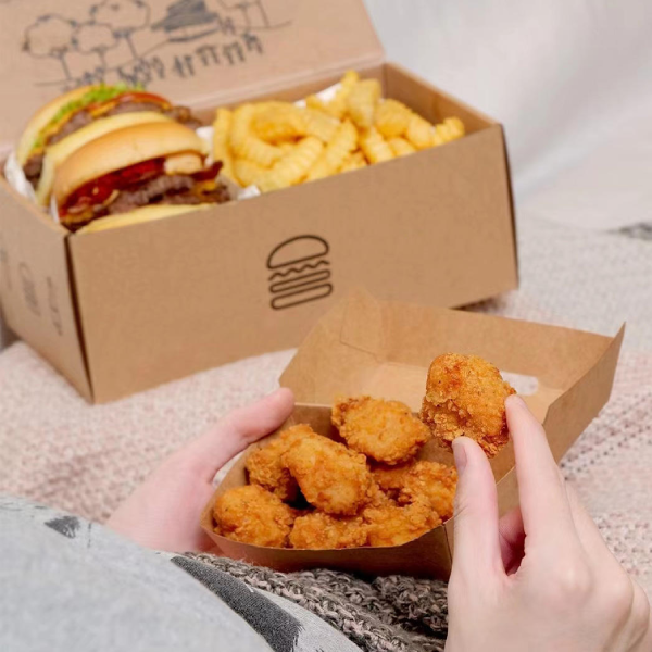 Custom French Fries Hamburger To Go Food Takeaway Fried Chicken Packaging Craft Paper Burger Box Boxes