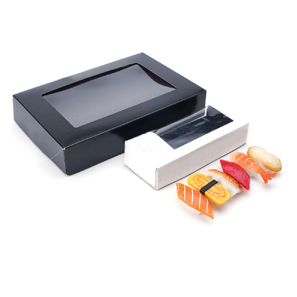 Eco Friendly Customized Printed Black Packaging Carton For Fresh Sushi Lunch Food Foldable Take Away Paper Box with Window