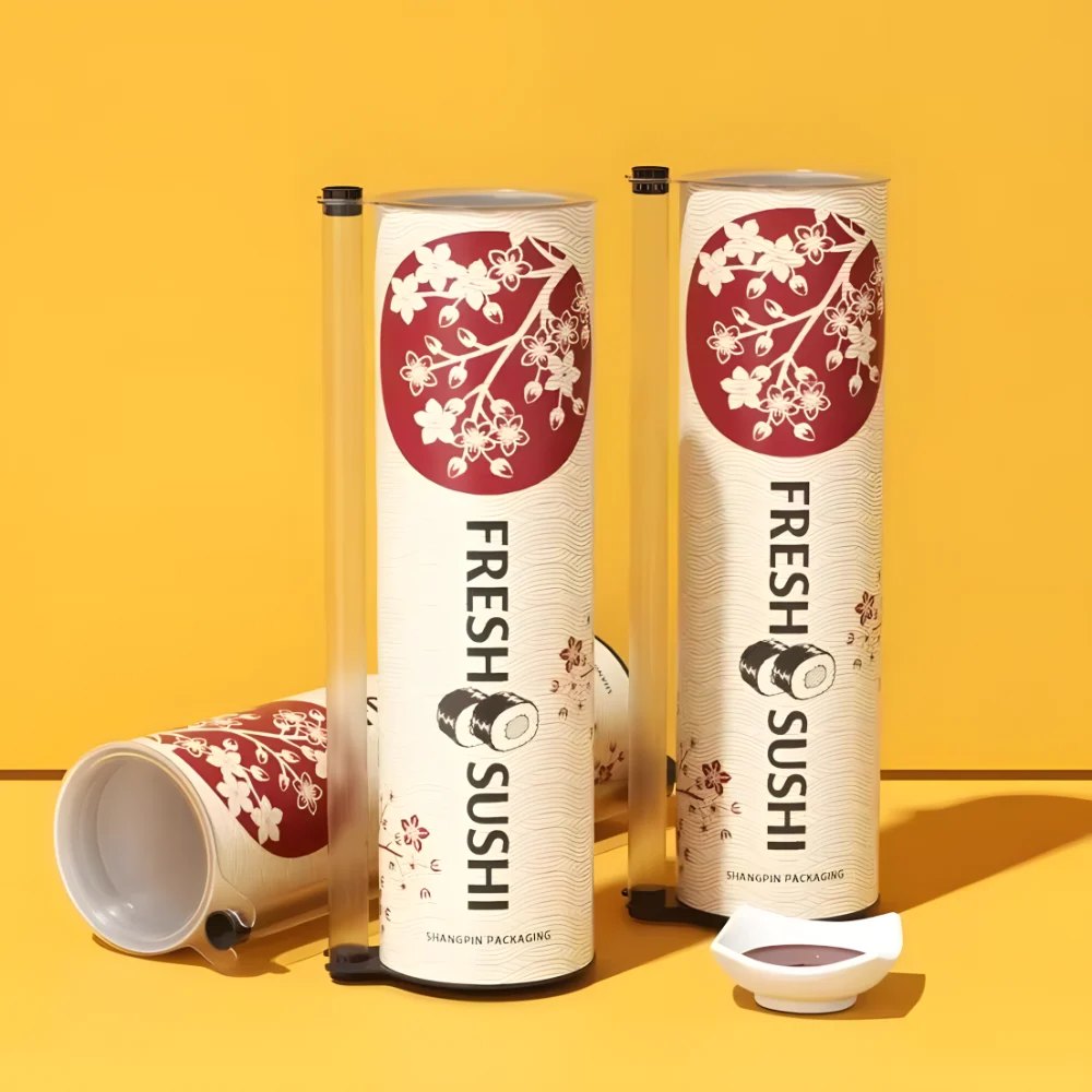 Protective Tube-Style Packaging for Sushi Takeaway