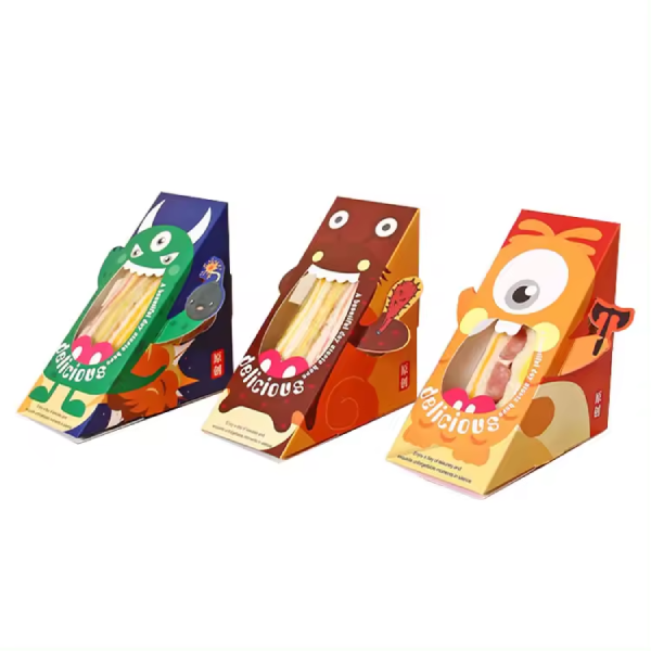 Custom Takeaway Lunch Sandwich Kraft Paper Box Food Grade Paperboard Sandwich Wedge Packaging Boxes with Window